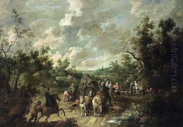 A Wooded Landscape with Travellers Oil Painting by Pieter Snayers