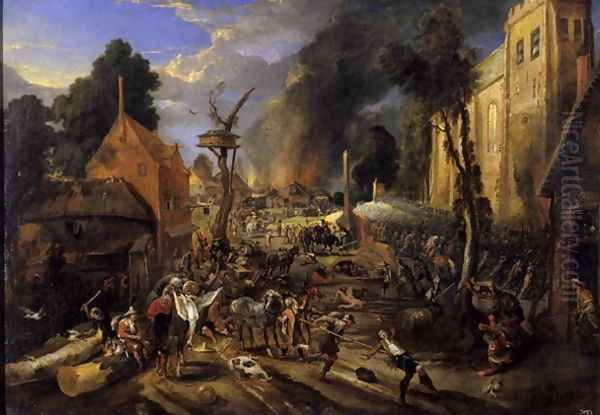 Spanish Conquest of a Flemish Village Oil Painting by Pieter Snayers