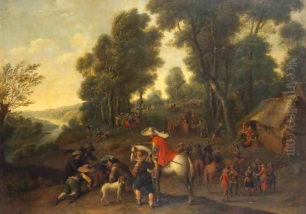 Halt of Horsemen in a Forest Oil Painting by Pieter Snayers