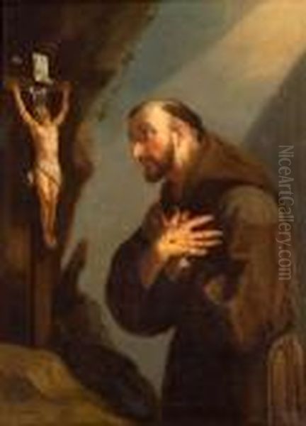 St. Francis Adoring The Crucifix Oil Painting by Guido Reni