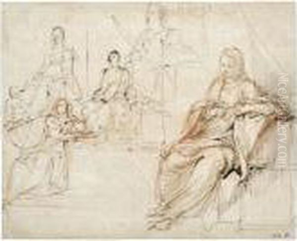 A Sheet Of Studies For A Seated Virgin Oil Painting by Guido Reni