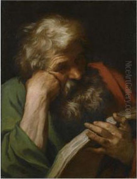 A Male Saint Reading Oil Painting by Guido Reni