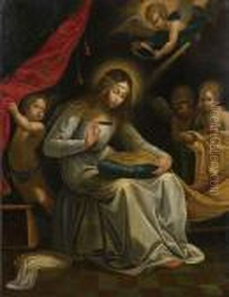 The Virgin Sewing With Angels Oil Painting by Guido Reni