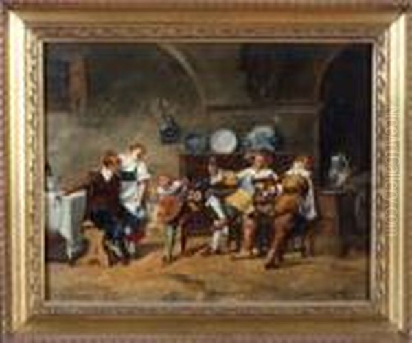 Tavern Interior With A Lutenist Entertaining Three Men And A Serving-girl Oil Painting by Guido Reni