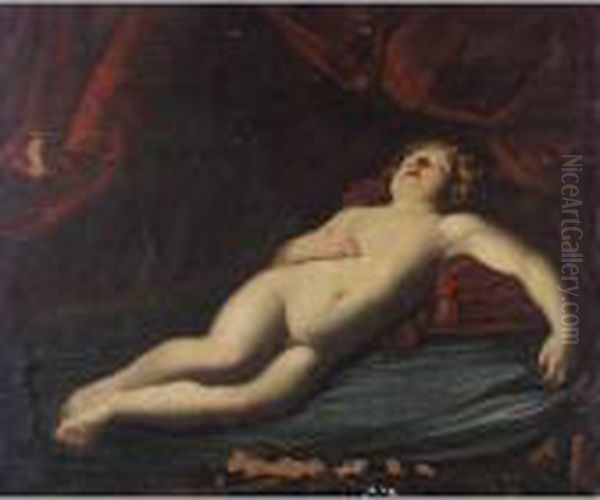 A Sleeping Cupid Oil Painting by Guido Reni