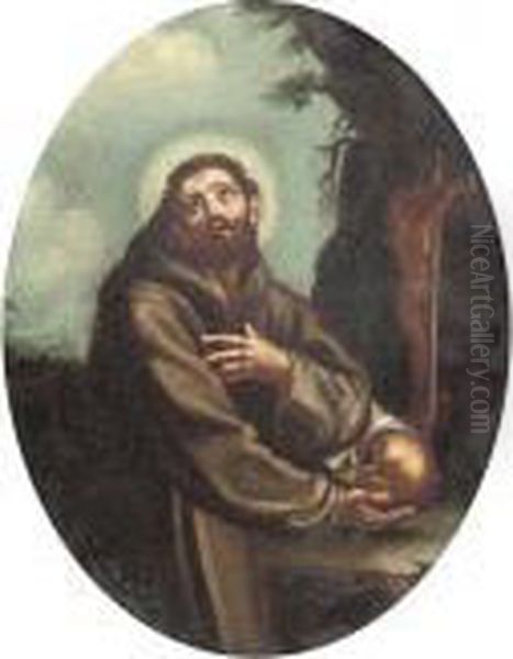 St. Francis Holding A Skull Oil Painting by Guido Reni