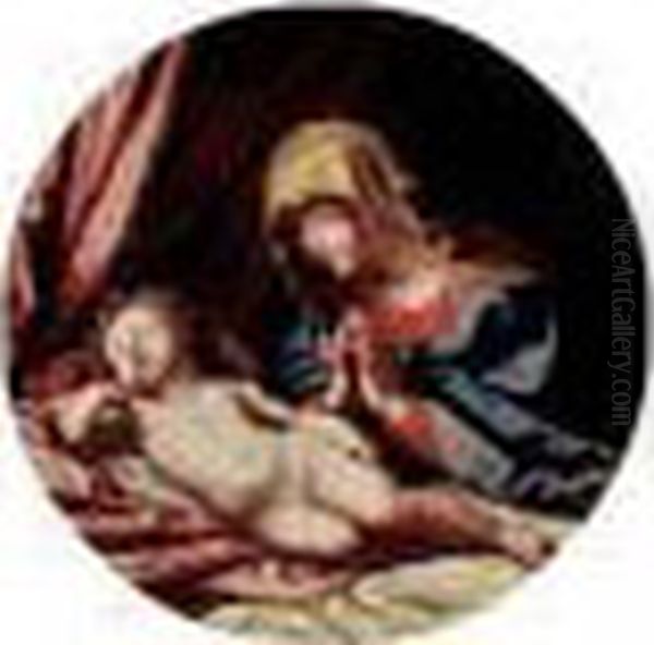 Vierge Veillant Sur L'enfant Jesus Endormi Oil Painting by Guido Reni