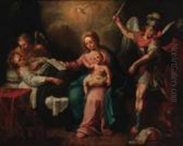 The Death Of The Virgin, 
Education Of The Infant Christ And Saintmichael Vanquishing Evil Oil Painting by Guido Reni