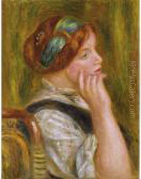 Portrait De Femme Au Bandeau Vert Oil Painting by Pierre Auguste Renoir