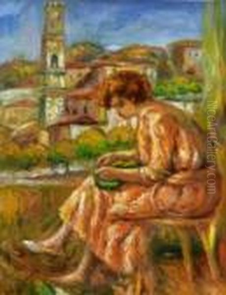 Femme E La Fenetre Avec Sur Le Vieux Nice Oil Painting by Pierre Auguste Renoir