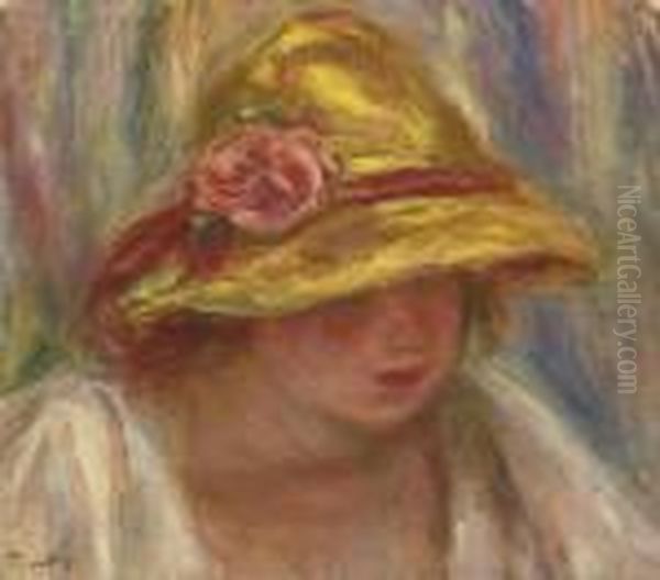 Etude De Femme Au Chapeau Jaune Oil Painting by Pierre Auguste Renoir