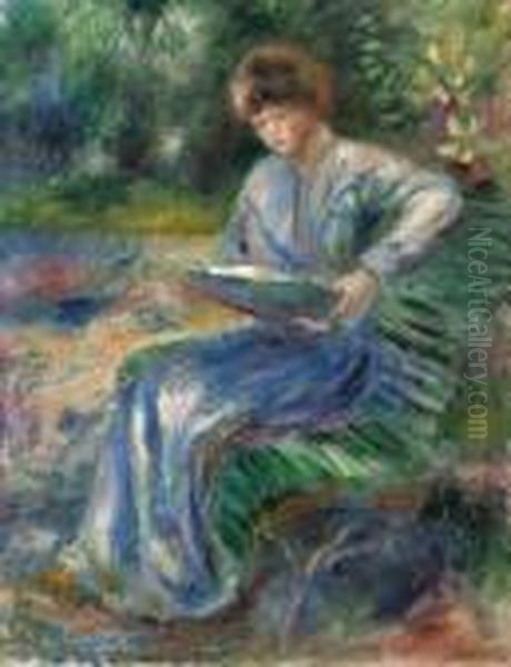 Femme Lisant Sur Un Banc Oil Painting by Pierre Auguste Renoir