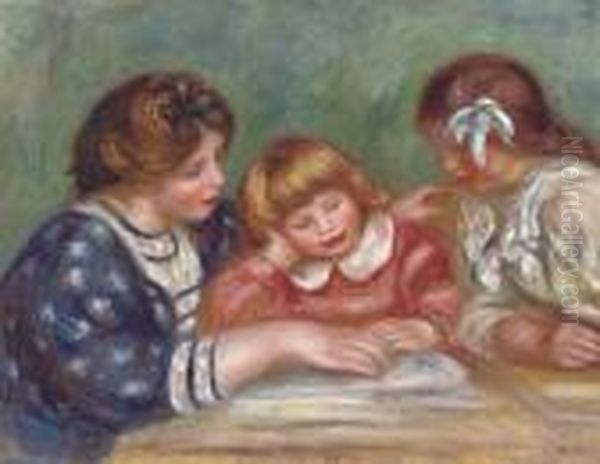 La Lecon (bielle, L'institutrice Et Claude Renoir Lisant) Oil Painting by Pierre Auguste Renoir