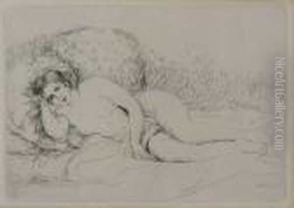 Femme Nue Couchee (tournee A Gauche) Oil Painting by Pierre Auguste Renoir