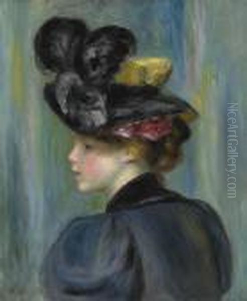 Jeune Femme Au Chapeau Noir Oil Painting by Pierre Auguste Renoir