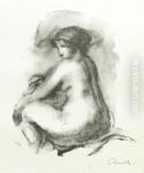 Etude De Femme Nue, Assise, From L'albumdes Douze Lithographies Oil Painting by Pierre Auguste Renoir