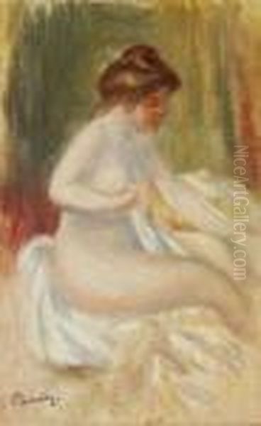 Baigneuse (nu Au Linge) Oil Painting by Pierre Auguste Renoir