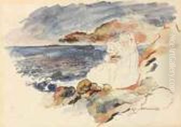 Jeune Fille Et Enfant Au Bord De La Mer Oil Painting by Pierre Auguste Renoir