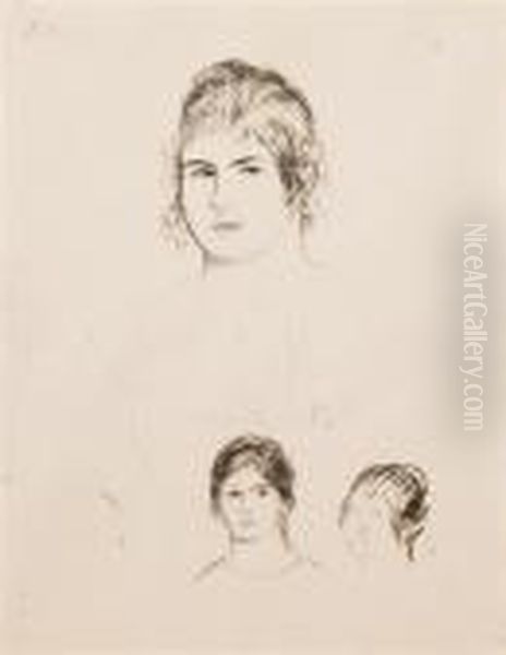 Trois Equisses De Visage, Gabrielle Oil Painting by Pierre Auguste Renoir