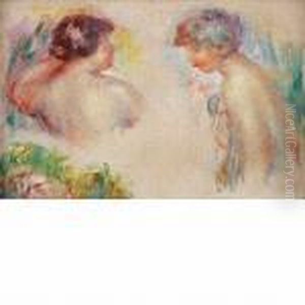 Etude De Deux Nus En Buste Et Esquisse De Femme Oil Painting by Pierre Auguste Renoir