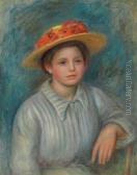 Portrait De Femme Au Chapeau Fleuri Oil Painting by Pierre Auguste Renoir