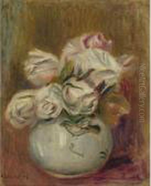 Roses Blanches Oil Painting by Pierre Auguste Renoir