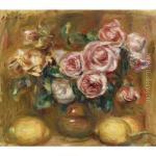 Nature Morte: Bouquet De Roses Avec Citrons Oil Painting by Pierre Auguste Renoir