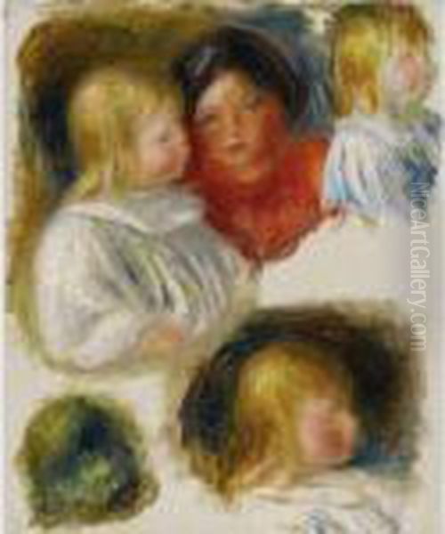 Etude De Femme Et Enfants Oil Painting by Pierre Auguste Renoir