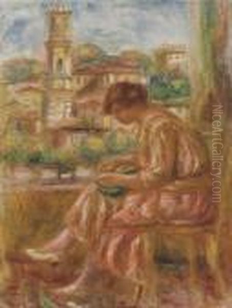 Femme A La Fenetre Avec Sur Le Vieux Nice Oil Painting by Pierre Auguste Renoir