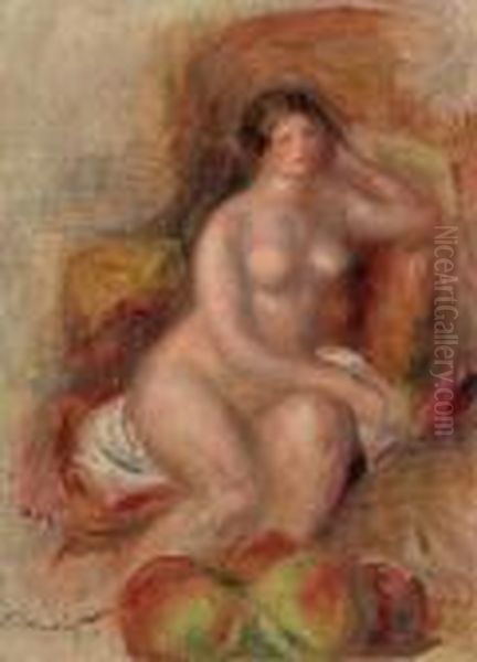 Femme Nue Et Pommes Oil Painting by Pierre Auguste Renoir