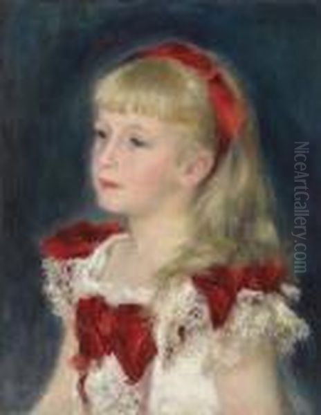 Mademoiselle Grimprel Au Ruban Rouge (helene Grimprel) Oil Painting by Pierre Auguste Renoir