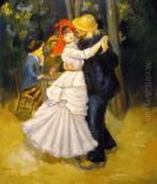 Dance At Bougival Oil Painting by Pierre Auguste Renoir