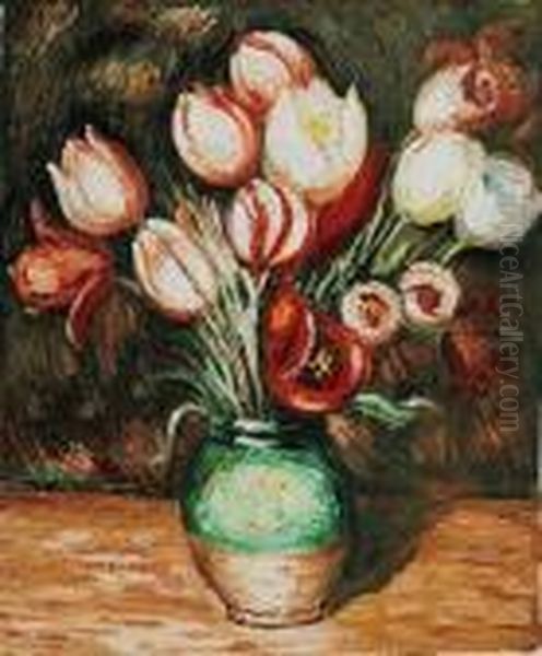 Tulips In A Vase Oil Painting by Pierre Auguste Renoir