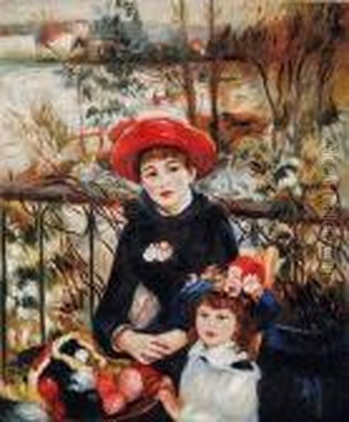 Sisters On The Terrace Oil Painting by Pierre Auguste Renoir