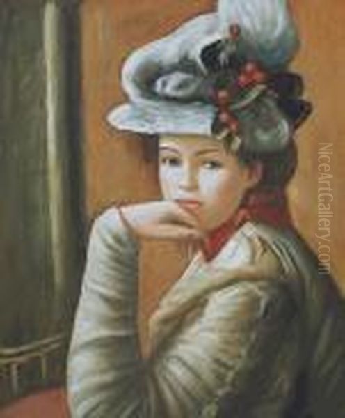 Young Girl With A White Hat Oil Painting by Pierre Auguste Renoir