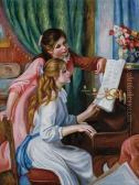 Girls At The Piano Oil Painting by Pierre Auguste Renoir