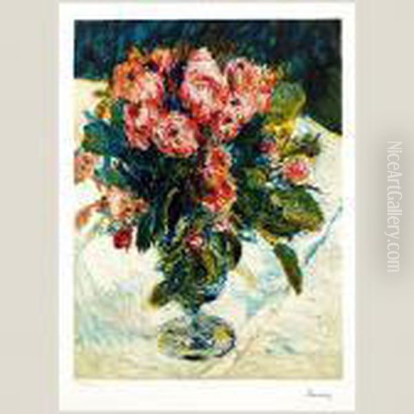 Jarron Con Rosas Oil Painting by Pierre Auguste Renoir