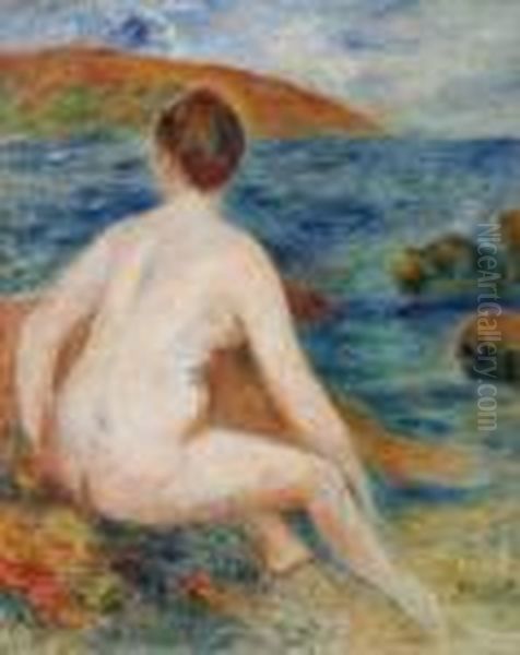 Baigneuse Assise Au Bord De La Mer Oil Painting by Pierre Auguste Renoir