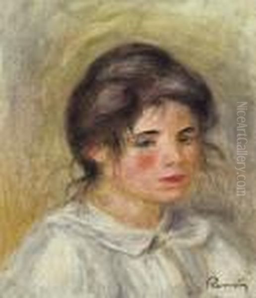 Femme En Blouse Blanche Oil Painting by Pierre Auguste Renoir