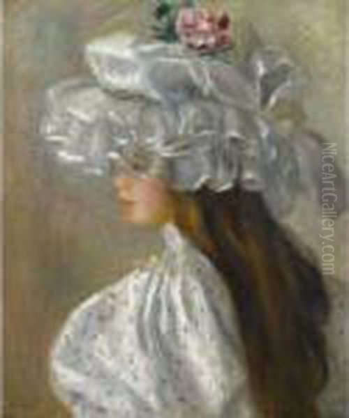 Femme Au Chapeau Blanc Oil Painting by Pierre Auguste Renoir