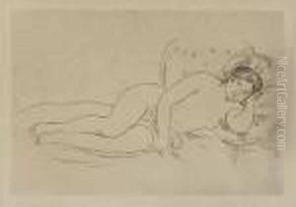 Femme Nue Couchee (tournee A Droite), 2e Planche. Oil Painting by Pierre Auguste Renoir