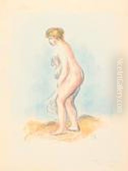 Baigneuse, Debout, En Pied. Oil Painting by Pierre Auguste Renoir