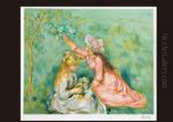 Girls Gathering Flowers Oil Painting by Pierre Auguste Renoir