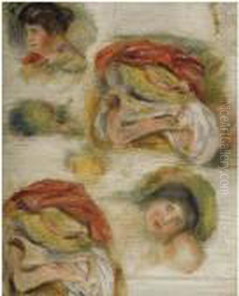 Etudes De Tetes Et Drapes Oil Painting by Pierre Auguste Renoir