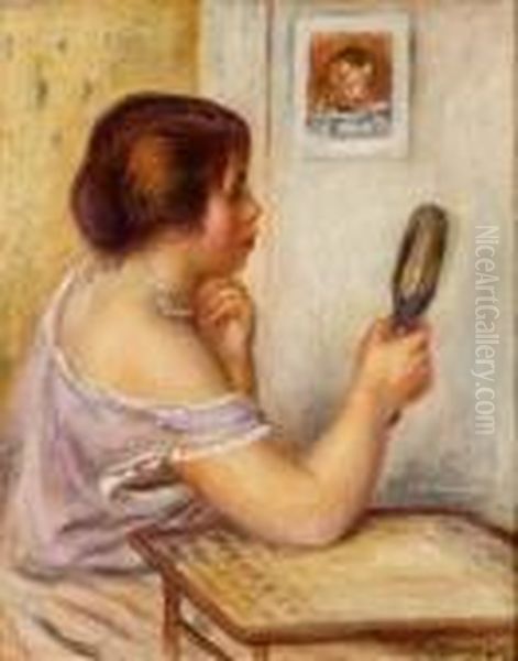 Gabrielle Tenant Un Miroir Avec Un Portrait De Coco Oil Painting by Pierre Auguste Renoir