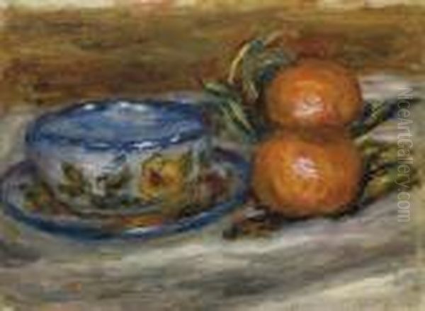 Une Tasse Et Deux Fruits Oil Painting by Pierre Auguste Renoir