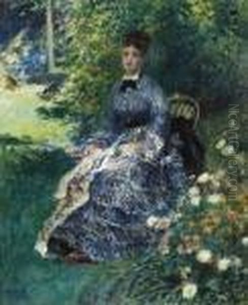 La Tapisserie Dans Le Parc (portrait Presume De Camillemonet) Oil Painting by Pierre Auguste Renoir