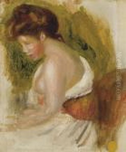 Jeune Fille Au Sein Decouvert Oil Painting by Pierre Auguste Renoir