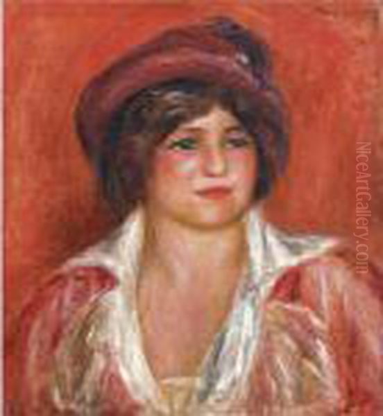 Jeune Femme Au Chapeau Oil Painting by Pierre Auguste Renoir