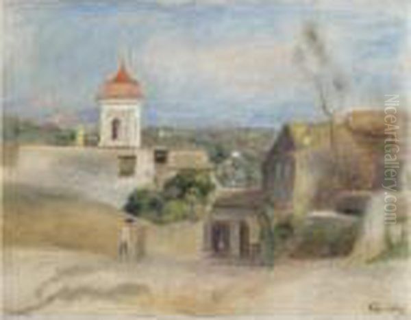 Paysage Et Chapelle - Paysage A Cagnes Oil Painting by Pierre Auguste Renoir